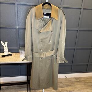 London Fog Mens Double Breasted Trench Zip Out Lining Fleece Collar 46 Long EUC